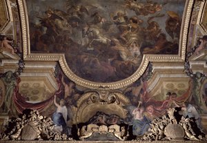1672年の敵の存在下でのライン川の通路、Galerie des Glacesの天井画 作： Charles Le Brun